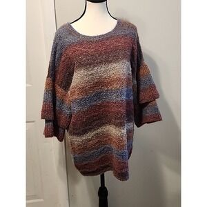 Ponsesa Color Block Striped Bell Sleeve Multicolor Wool‎ Blend Sweater Preppy L